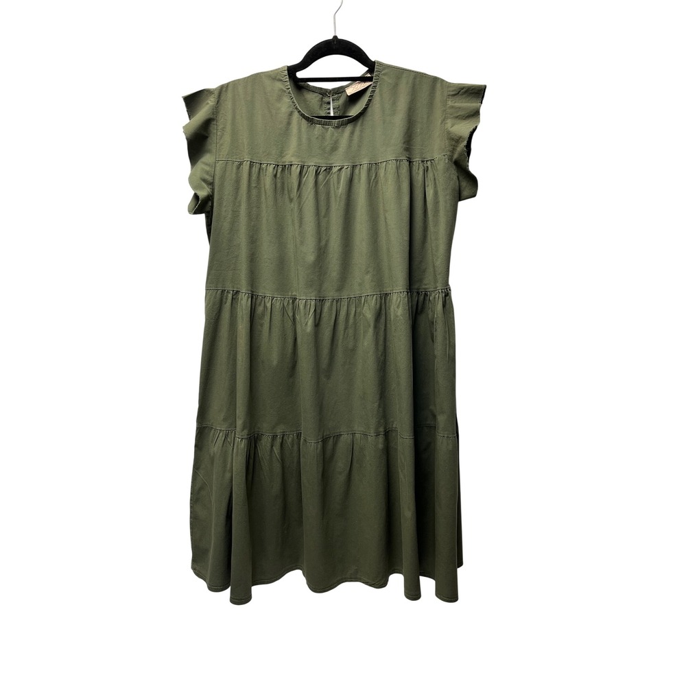 Sofia Made in Italy Dress OS Olive Green Tiered Babydoll Cottagecore Peasant
